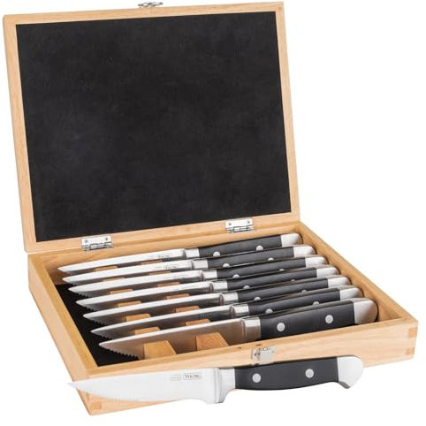 Viking Steakhouse 8-Piece Meat Knife Set with Storage Box - (Black)
