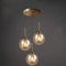 DLSixYi Lustre en laiton vintage industriel à 3 lumières Transparent/Gris fumé/Boule de verre ambre Suspension Cluster E27 Suspension pour îlot de cuisine Salon Amber