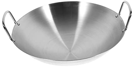 Cabilock Wok De Acero Inoxidable Con Doble Mango Fondo Redondo y Superficie Pulida Para Cocinas Vitrocerámicas Inducción Sartén Antiadherente Resistente Para Uso Doméstico Aire
