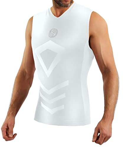 Sesto Senso Hombre Camiseta Sport Cuello Pico Camiseta Térmica Sin Mangas L/XL Blanco White