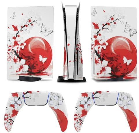 AoHanan Cherry Blossom PS5 Skin Console and Controller Accessories Cover Skins Anime Vinyl Cover Sticker Full Set for Playstation 5 Disc Edition