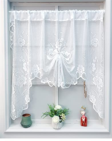 Raffrollo Weiß Spitze Scheibengardine Küche Landhaus Stil Bistrogardine mit Stickerei Vintage Kurze Fenster Universal Vorhänge Living Room Bedroom Weiß1 Stück Gardine Vintage Vorhänge (100x180cm)