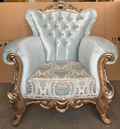 Casa Padrino Luxus Barock Sessel Türkis Muster/Gold - Prunkvoller Wohnzimmer Sessel mit Glitzersteinen - Luxus Wohnzimmer Möbel im Barockstil - Barock Möbel - Edel & Prunkvoll