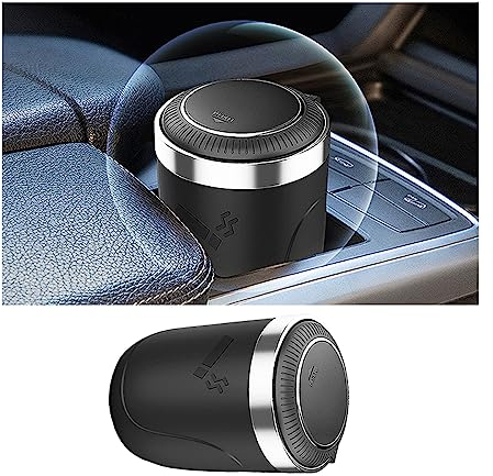 JNNJ Car Ashtray, Ash Tray for Car, Car Cigarette Ash Ashtray, Portable Travel Self Extinguishing Ashtray with LED Light, Ash Tray LED Light with Flip Lid for Office Van Outdoors Camping(Black)