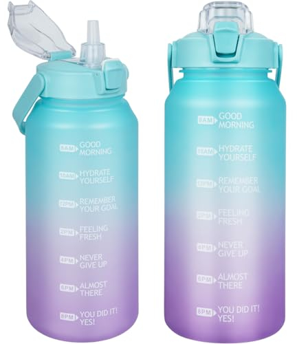 DEARRAY 2l Tritan Sport Gourde avec Paille et Marqueur de Temps de Motivation 2 litres grand Bouteille eau pour Basketball, Fitness, Gym, Randonnée, Voyage