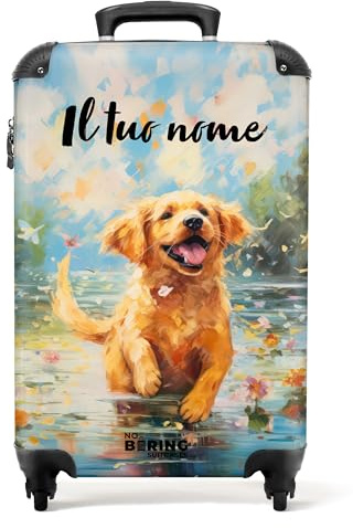 NoBoringSuitcases.com® Fotokoffer personalisiert, Koffer Kinder- 55x40x20cm Handgepäck Trolley, Trolleykoffer Kinder - Trolley Kinder - Hund im bunten Wasser - Leicht - Koffer mit Namen Initialen