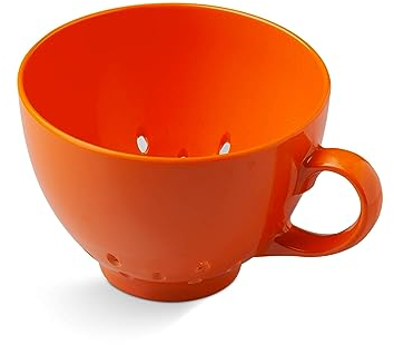Zeal Berry Colander Cup, Small Hand-held Cup Shape Melamine Strainer/Sieve, for Washing & Draining Fruits, and Berries (10cm) - Neon Orange
