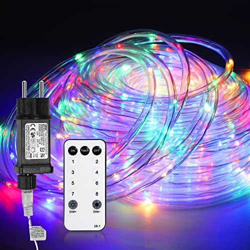 Ansobea Lichterschlauch Aussen 20M 200LEDs, Lichtschlauch Außen Innen 8 Modi Lichtschlauch für Weihnachten, Party. lichterschlauch mit Fernsteuerung. Wasserdicht Außenlichterkette-Bunt