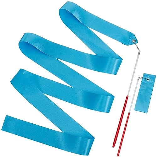 CREATCABIN 2pcs Rubans Danse Polycoton Rubans Gymnastique Bleus Banderoles Gymnastique Rythmique Rubans Tourbillonnants avec Baguette pour Spectacles Talents Danse Artistique Cirque Virevoltant 1.95m