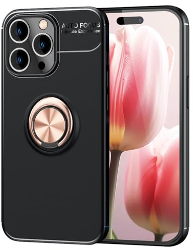 NALIA Ringhülle für iPhone 15 Pro Max - Hülle, Rose Gold | Integrierte Metallplatte, Erhöhter Kamerarand als Linsen-Puffer, Flexibles TPU, Anti-Fingerabdruck-Finish