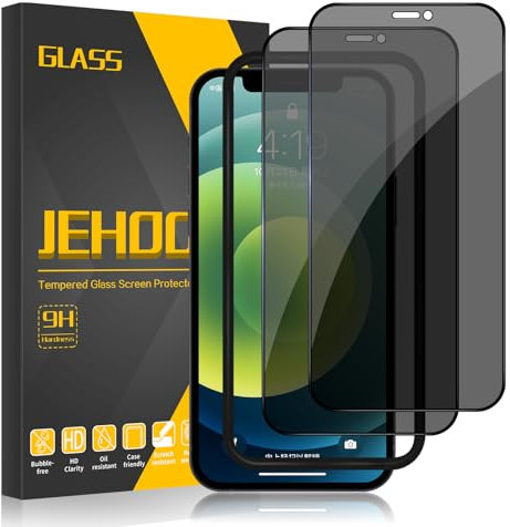 JEHOO 2 Pack for iPhone 12 Mini Privacy Full Coverage Screen Protector 5.4 Inch, 28° Anti Peeping Military Grade Shatterproof Premium Tempered Glass Film with Installation Frame, HD Bubble Free