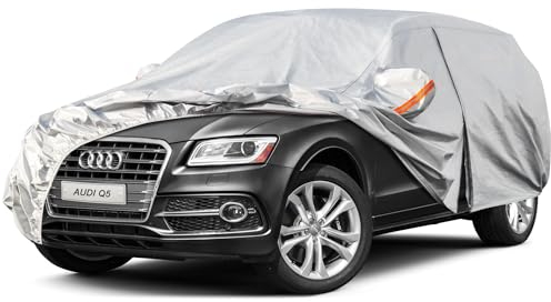 Kayme Autoplane Wasserdicht Atmungsaktiv für Audi Q5 (2008-2025), 6 Schichten Vollgarage Autoabdeckung für Regen Sonne Staub Schutz Verkratzt, Autoabdeckung mit Reflektierenden Streifen.