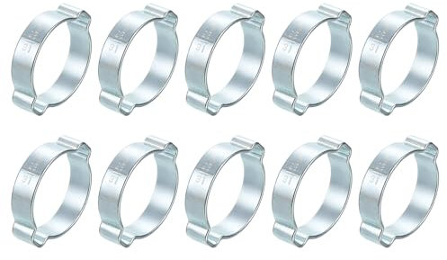 sourcing map 10Pcs Double Ear Hose Clamps, Adjustable 28-31mm(1.1x1.22) Iron Zinc Plated Two-Ear Hose Clamp, O Clip Hose Clamps Fuel Line Clamps Hose Clamp, Double Ear O Clips