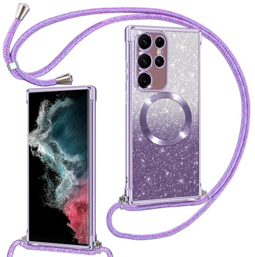 Phoona Couqe Magnétique pour Samsung Galaxy S22 Ultra 5G avec Cordon, Violet
