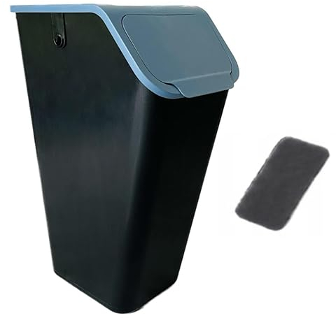 Go Practic Mülleimer mit Kohlefilter 1x 35L Blau mit Deckel, Ohne Griff, Stapelbox Abfalltrennsystem zur Mülltrennung in der Küche, Abfallsystem mit Click-Funktion, Abfallbehälter zur Trennung