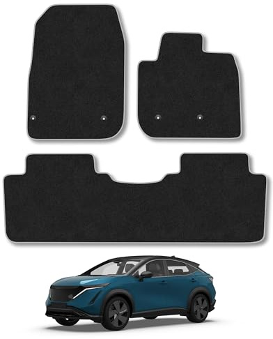Nissan Ariya (2021+) Carpet Car Mats | Grey Edge Trim Tailored Fit Floor Mats Full Coverage Protection Accessories Easy Clean Anti Slip Made in the UK