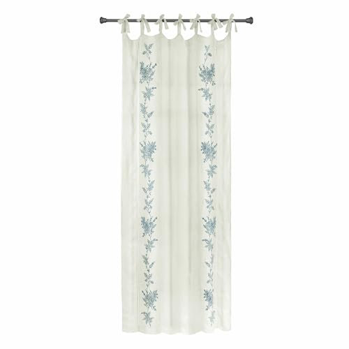 Loberon Gardine Zeddie, mit edlen Ornament- & Hohlsaumstickereien, luftig leicht & lichtdurchlässig, Romantik-Look, Wohntextilien, Fensterdekoration, Leinen, weiß/blau