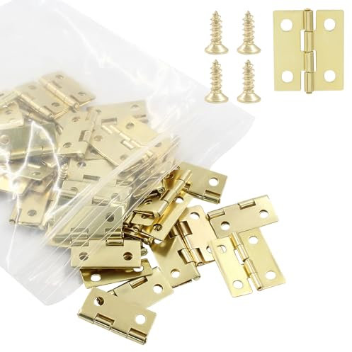 Murtenze 50 mini bisagras doradas para decoración de cajas, bisagras pequeñas de 18 x 15 mm con 200 tornillos pequeños para manualidades, caja de joyería de madera, marco de fotos de casa de muñecas