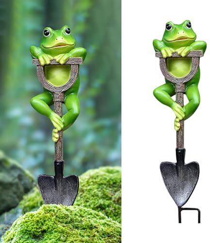 DZAY Froschfigur Deko für Garten Landschaft,Gartendeko für Draußen Figuren Deko Frosch Gartenzwerge für Außen Gartenstatue Frosch mit Schaufel Pflanze Dekor für Yard Rasen Patio Skulptur