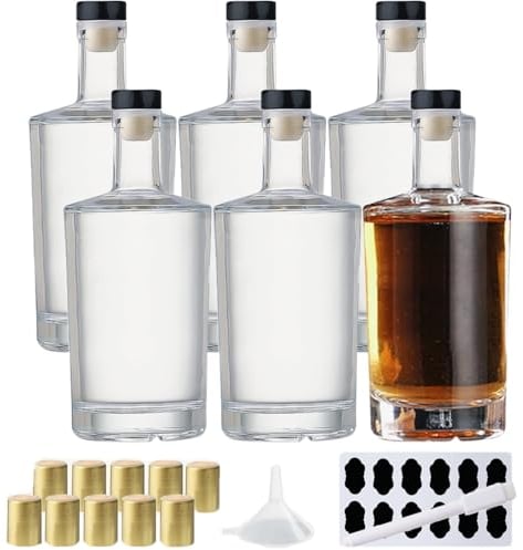 YBCPACK 100ml/3oz Glass Liquor Bottles With T-Top Black Caps, 6 Pack Empty Small Glass for Alcohol, Beverages, Clear Mini Vodka With Heat Shrink Capsules