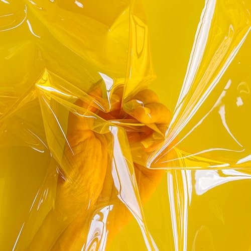ONEART | Tela de vinilo transparente amarilla 91 × 135 cm, multiusos, transparente, impermeable, tela de TPU por metro para costura, artesanía y decoración del hogar