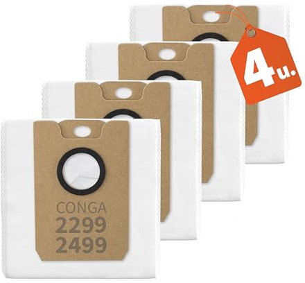 CECOPARTS Pack de Bolsas de Polvo Premium para Cecotec Conga 2299 y 2499. Accesorios. Mayor Duración y Filtración Superior. Bolsa de Autovaciado de Aspiración. (Pack 4)
