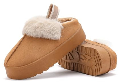 Pantofole Invernali da Donna,Classici Stivali da Neve Comodi, Tacco Basso Elasticizzato ciabatte donna invernali, Soletta in Memory Foam, Piattaforma Antiscivolo, Fodera in Pelliccia Impermeabile