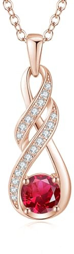 LOCIBLO July Birthstone Necklaces for Women 925 Sterling Silver Infinity Pendant 18K Rose Gold Plated Red Synthetic Ruby Necklace Jewellery for Her, 16+2