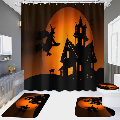 Badezimmermatte Schwarz Orange Graffiti Bad Teppiche Set 3 Teilig,rutschfeste Bath Mat(45x75cm)+U-Typ Wasseraufnahme Badmatte+Schnelltrocknend Badezimmerteppich