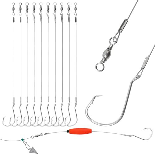 Lot de 20 hameçons de pêche circulaires avec fil pré-aligné en acier inoxydable - Hameçons de pêche circulaires - Pour eau salée, eau douce, poisson-chat, sandre, salmon, truite (4/0)