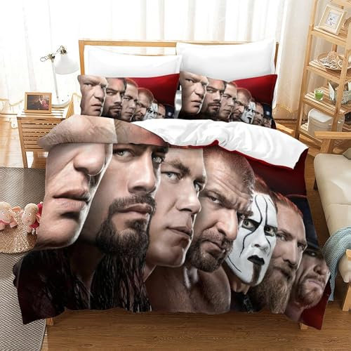 CULPRT WWE Bettwäsche Set Bettbezug 3D Bedruckte Betten Für Kinder Jungen Mädchen Thema Raumdekor Für Schlafzimmer, Weiche Bequemer Single（140x200cm）