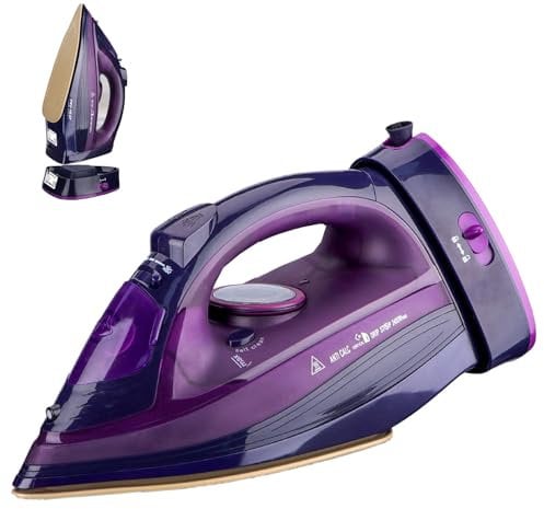 Dampfbügeleisen kabellos 2400 W Cordless Steam Iron, kabelloses Bügeleisen, Sohle mit keramischer Antihaftbeschichtung Vertikal bügeln, Tropfstop, Antikalk, selbstreinigend mit Wassertank