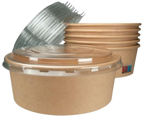 MyPapp 100x Bio Salatschale Salatschalen to go Becher | Salat Schale Schalen Bowl Einweg mit Deckel | Salatbecher Kartonschale Salatbox Kraft Pappschale | Einwegschalen