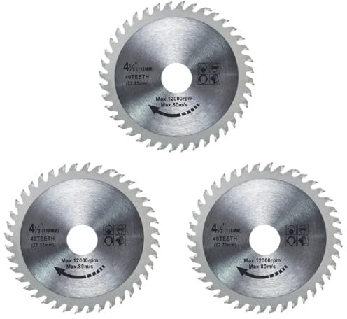 Yuiturt 3PCS 115mm Wood Cutting Disc for Angle Grinder, 4.5 40 Teeth Circular Saw Blades Carbon Steel, Wood Cutting Blade, Includes 20mm & 16mm Reduction Rings for Precision Cuts