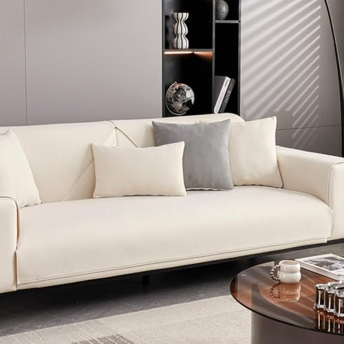 ZCXRYFL Weicher Sofa üBerwurf 1 2 3 4-Sitzer Groß Chenille Couch ÜBerzug L-U-Form Ecksofa Universeller Sofabezug Leder/Holz/Stoff rutschfest Couch üBerwüRfe Katze Hunde Sofaschutz(90X160cm,Beige)