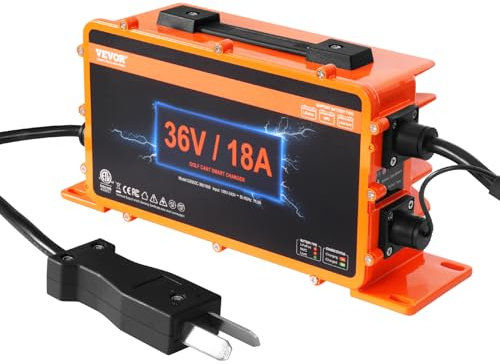 VEVOR Chargeur de Batterie pour voiturette de Golf 36 V, Chargeur de Voiture Intelligent Prise Crowfoot, 18 A, Compatible avec Batteries au Plomb AGM/Gel/EFB MF NMC LiFePO4 pour Club Car