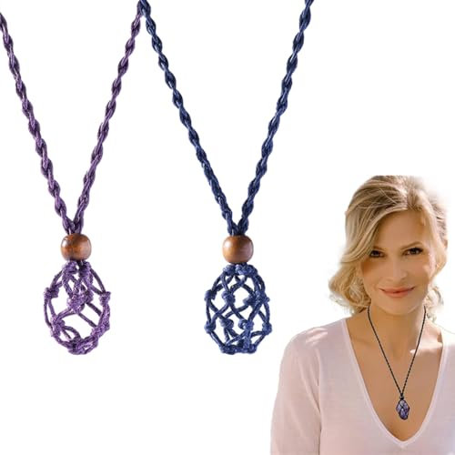 ZORVUJI 2 Stücke Halskette Schnur Leerer Stein Halter Kristall Halskette Halter Anhänger Quarz Roher Stein Verstellbares Seil (35-50 mm/1,4-2 Zoll)