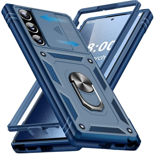 Giyer Panzerhülle für Samsung Galaxy S25 Ultra Hülle, Handyhülle Galaxy S25 Ultra Case mit Kameraschutz 360° Metall Ring Ständer, Schutzhülle für Samsung S25 Ultra 5G Cover Tasche (Blau)