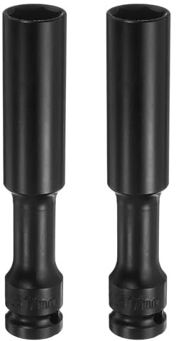 sourcing map 2pcs Deep Thin Wall Impact Socket 17mm Metric 6 Point Socket 1/2 Square Drive 5 Extra Long Phosphated CR-V Steel Industrial Grade Spindle Axle Nut Socket, Black