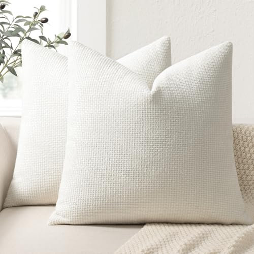 ZWJD Kissenbezug 50x50 2er Set Chenille Kissenbezüge Sofakissen Kissenhüllen Creme Dekokissen Weiche Sofakissenbezug für Couch, Bett und Wohnzimmer Heimdekoration Luxus Zierkissenbezüge