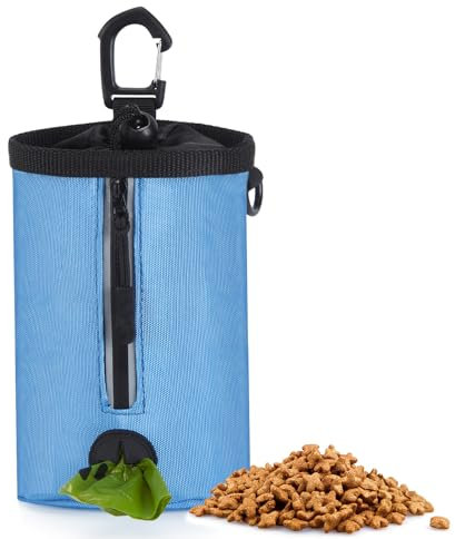 Ownpets Leckerlibeutel für Hunde, Mini Trainings-Leckerli-Tasche mit Zugbandverschluss, Karabinerhaken, Kotbeutelhalter & reflektierenden Streifen, 825ml Fassungsvermögen (Blau)