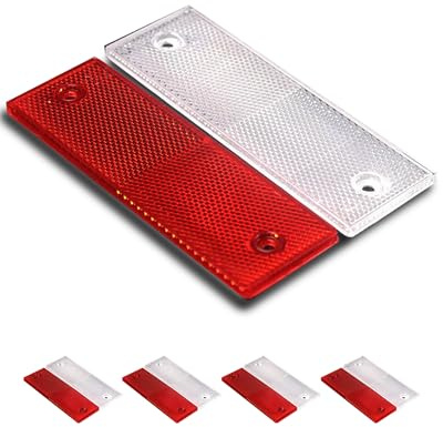 Thapncow 10Pcs Reflectores Autoadhesivos Rectangular, Reflectores Camiones, Reflectante Autoadhesivo Rectangular, Reflector Adhesivo, Universal Plastico Rojo/Blanco Rectangular Reflector para Camión