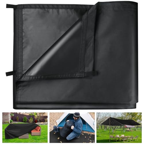 Honsaifau Wasserdichte Abdeckplane für den Außenbereich, schwarz, 1,5 m x 3 m, 420D, leichtes Oxford-Gewebe, Plane mit verstärkten Schlaufen, reißfester UV-Schutz für Camping, Rucksackreisen, Wandern