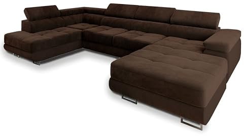 Masseno Ecksofa CASONE L-S mit Schlaffunktion U-Form, Sofa mit Bettkasten, Wohnzimmersofa, Couch, Soffa, Bettsofa, Couchgarnitur- Braun, Monolith 29