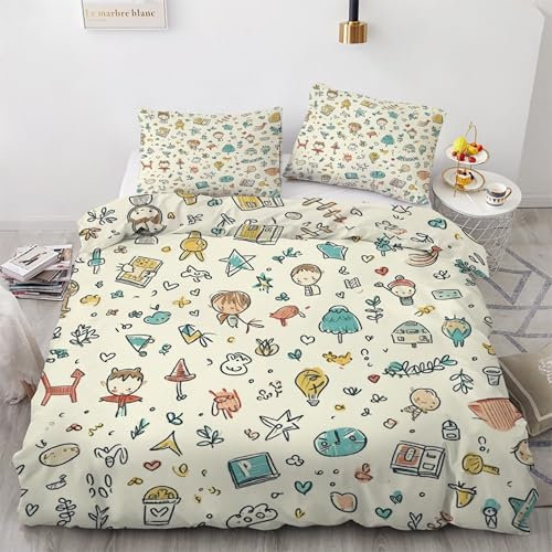 YZQGLHP Karikatur Bettwäsche 135x200 Kind, Wendebettwäsche & Zimmer Deko, Weiche Microfaser Bettbezug Set 2 Teilig, 2 Kissenbezug 80x80, mit Reißverschluss