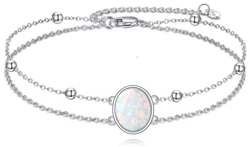 POPLYKE Opal-Armband für Frauen Sterling Silber Oval Armband Weiß Opal Schmuck Geschenk für Frauen (weiß opal-oval)