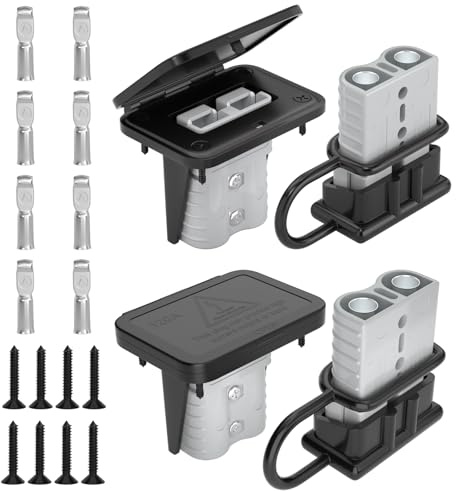 Muelnmey Lot de 4 connecteurs Rapides de Batterie 120 A, Calibre 2-6, 600 V avec Support de Montage et Capuchon étanche pour Voitures, treuils, remorques – Gris