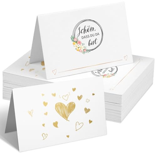 50 Stück Hochzeit Tischkarten Schön, dass du da bist, 85x55 mm Tischdekoration Namenskarten Platzkarten für Hochzeit Geburtstag Konfirmation zum selbst Beschriften