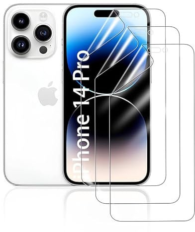 HonJenSeoa Hydrogel Film Screen Protector for iPhone 14 Pro, 3 Pack Transparent Soft TPU, HD Clear, Bubble Free, Anti-Fingerprint, Fingerprint ID Support