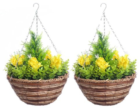 Paire de présentoirs ronds en jacinthe jaune Best Artificial de 25,4 cm – Convient pour une utilisation en extérieur